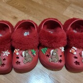 Дитячі капці теплі крокси з новорічним принтом