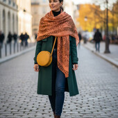 Елегантний оранжевий шарф палантин з візерунком "Пейслі", розмір 170х90 см