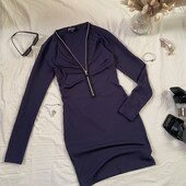 Сукня в рубчик із блискавкою у темно-синьому кольорі