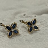 Серьги с синим цирконом в форме цветка, диаметр 1,7 см, позолота 585 пробы.Яркая новинка