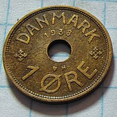 Монета Данії 1 ере 1938