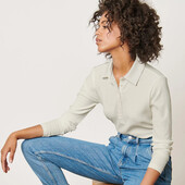 ♕ Сорочка в рубчик з довгим рукавом і коміром-поло від Tchibo, розмір наш 54-56(48/50 євро)