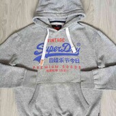 Super Dry брендовый мужской худи с капюшоном цвет серый меланж размер L XL