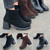 36-41 рр черевики, ботильони натуральна замша/шкіра на підборах демі/зима чорний, коричневий