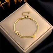 Ніжний подвійний браслет "Love" (медсталь) 16,5+5см