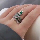 Каблучка, кільце змія, сріблення 925, зелені циркони