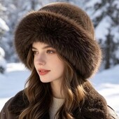Жіноча хутряна шапка оверсайз (колір кава)