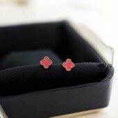 Сережки гвоздики в стилі Van Cleef позолота / медична сталь конюшина рожева